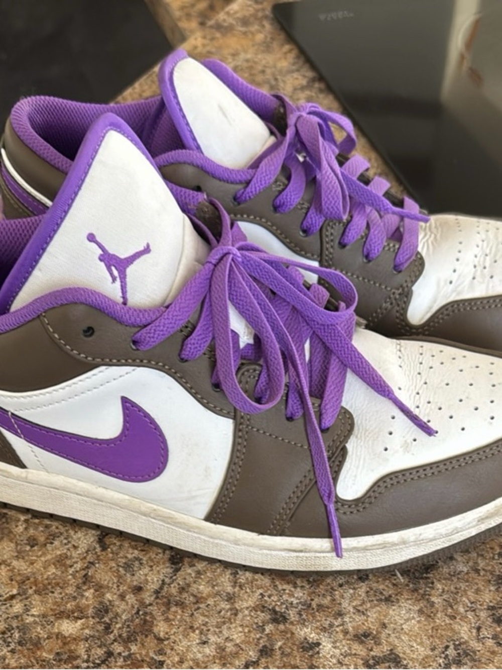 Jordan White Brown Purple Low-Top Sneakers